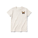 A vintage-white short-sleeve crewneck t-shirt for youth featuring a graphic of a arthropods animal on the left chest.