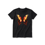 Un T-shirt noir à manches courtes et col rond pour jeune, orné d'un motif représentant un arthropode sur le devant.