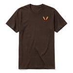 A chocolate short-sleeve crewneck t-shirt for adult featuring a graphic of a arthropods animal on the left chest.