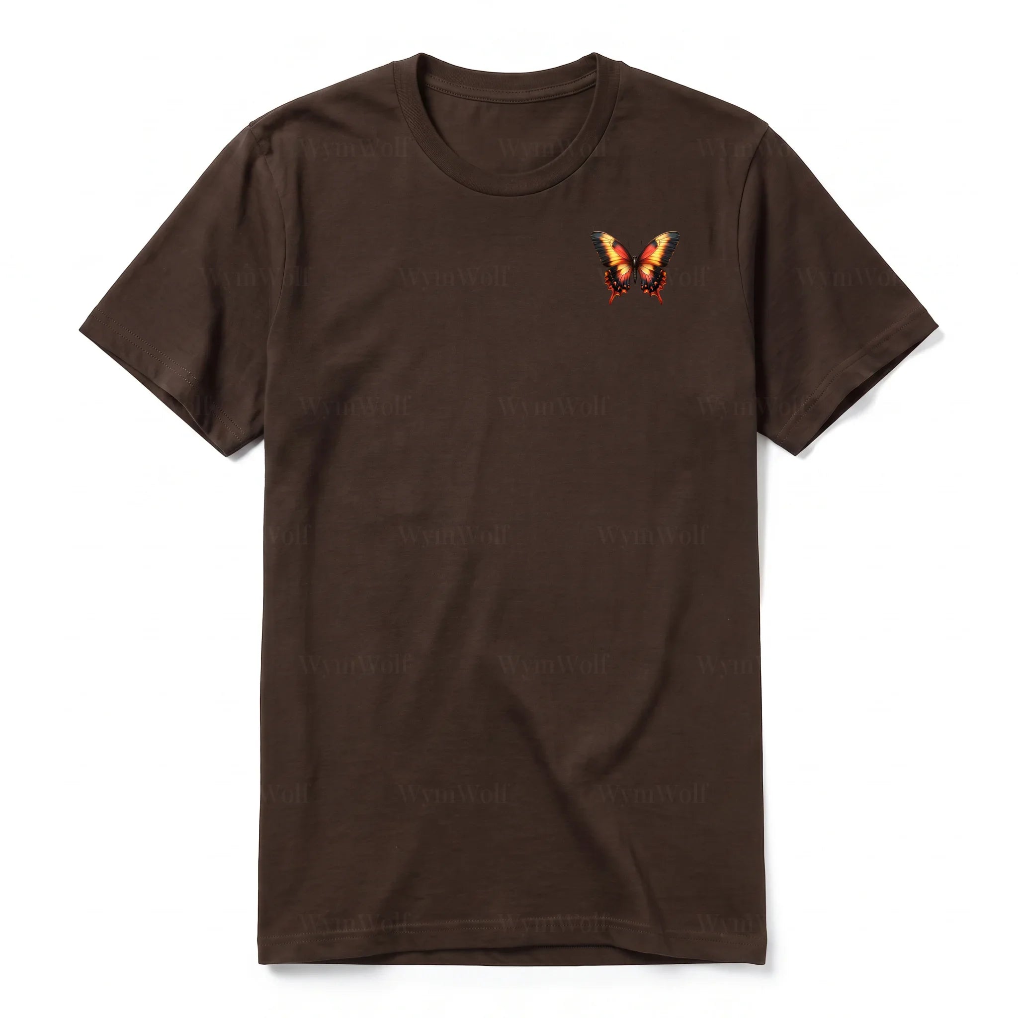 A chocolate short-sleeve crewneck t-shirt for adult featuring a graphic of a arthropods animal on the left chest.