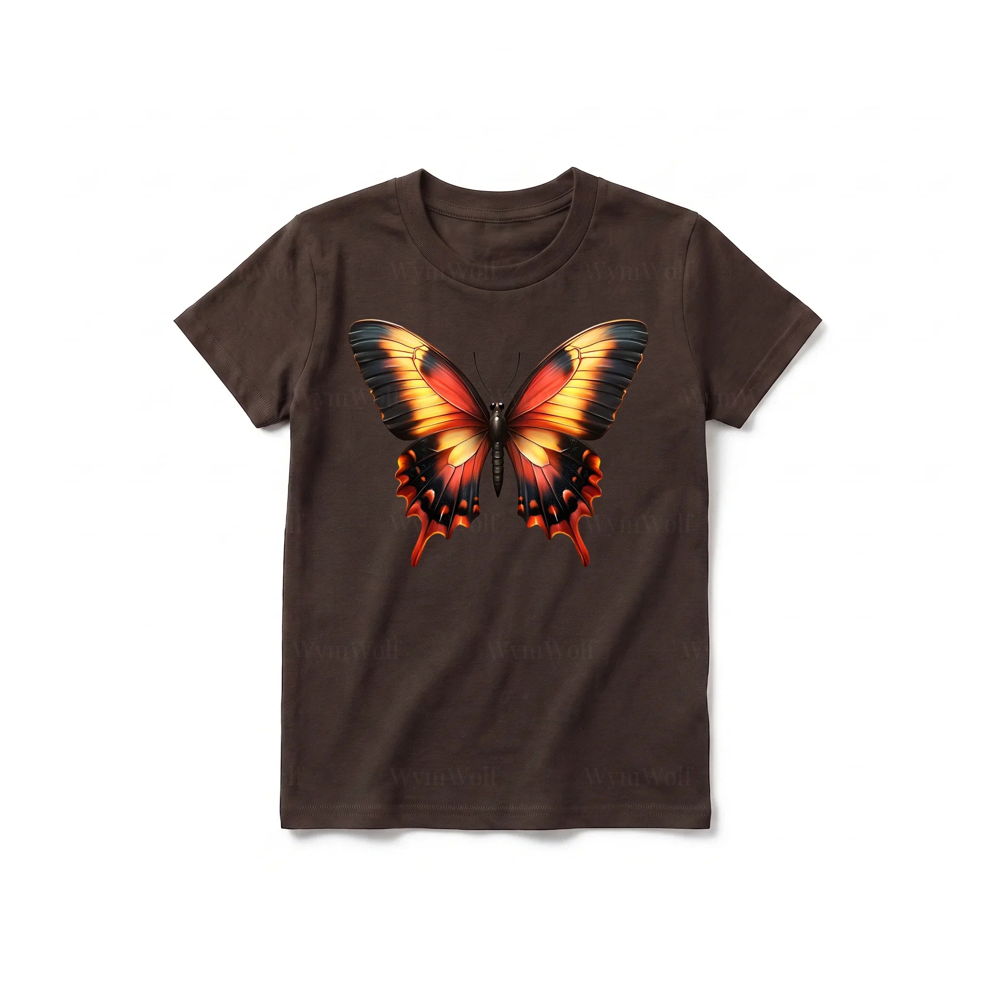 A chocolate short-sleeve crewneck t-shirt for youth featuring a graphic of a arthropods animal on the front.