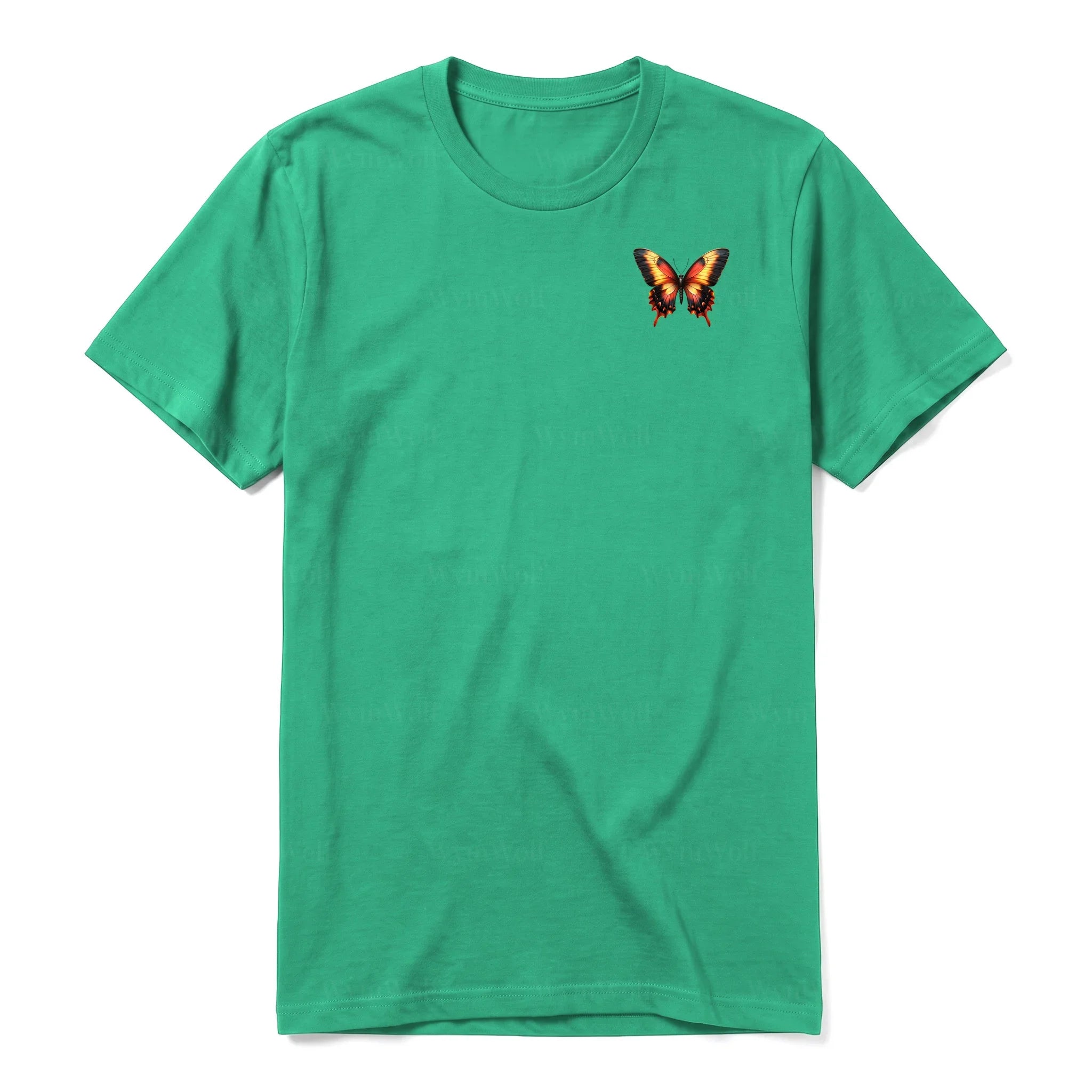Un T-shirt kelly à manches courtes et col rond, orné d'un motif représentant un arthropod sur la poitrine gauche.