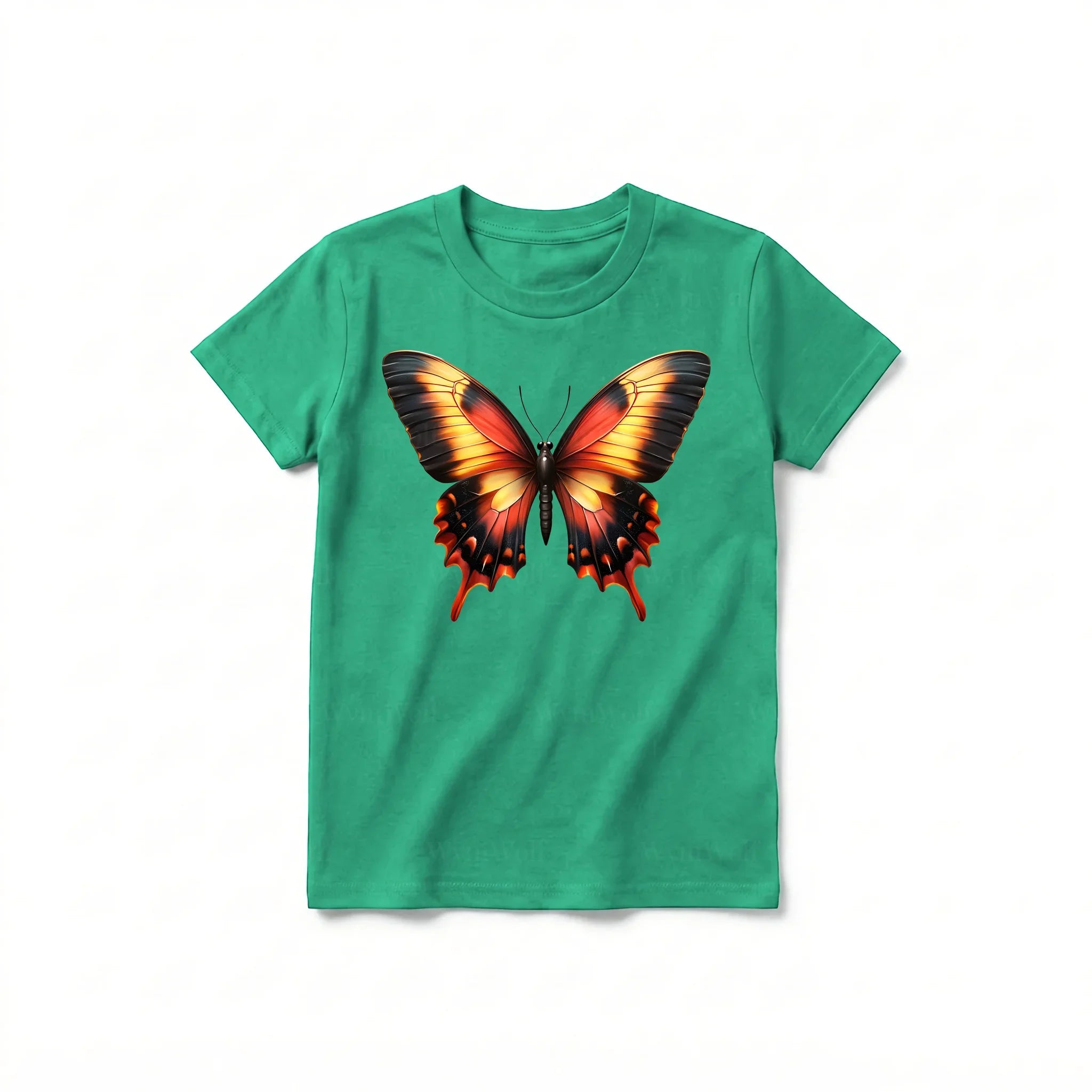 Un T-shirt kelly à manches courtes et col rond pour jeune, orné d'un motif représentant un arthropode sur le devant.