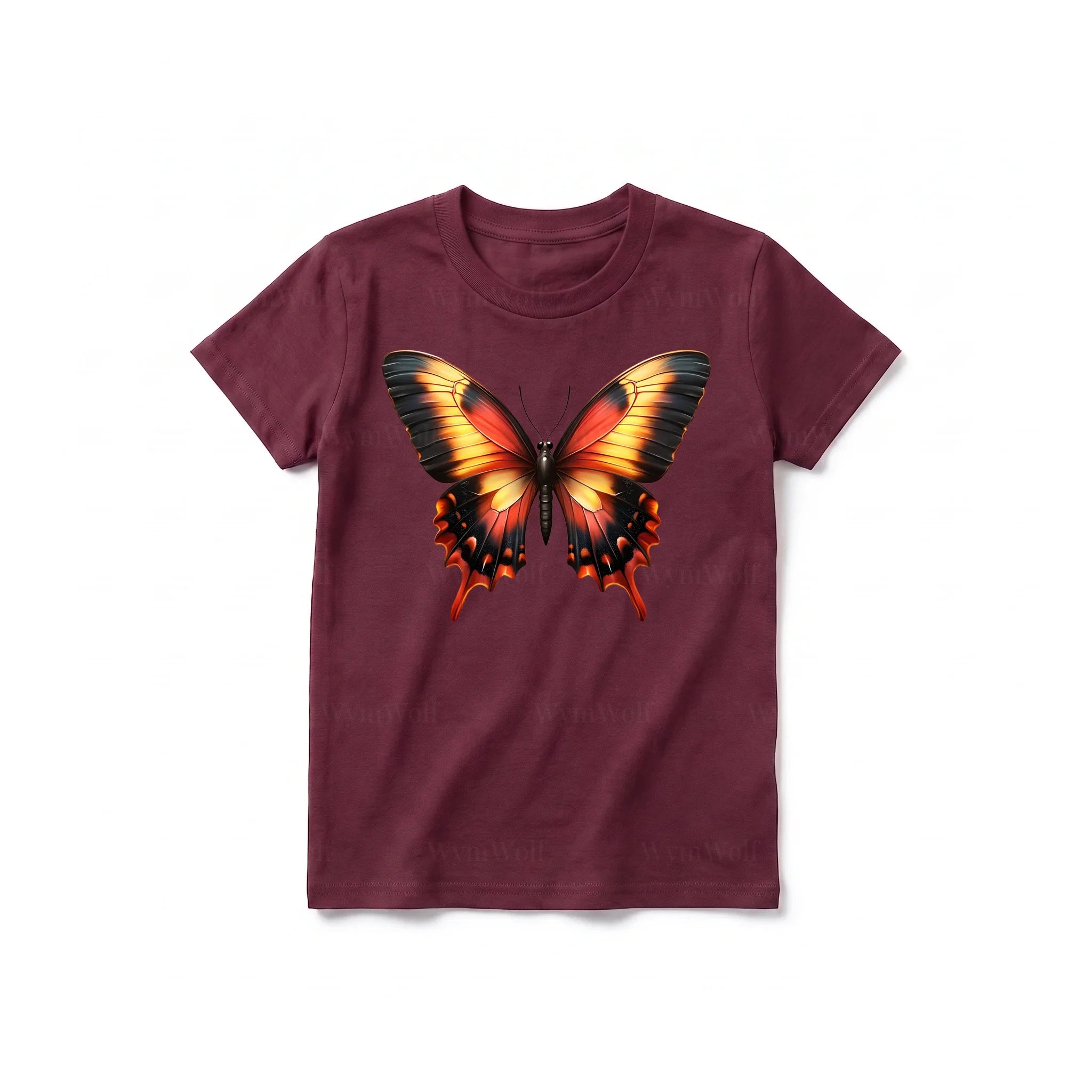A maroon short-sleeve crewneck t-shirt for youth featuring a graphic of a arthropods animal on the front.