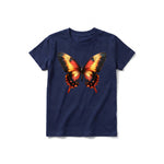 Un T-shirt marine à manches courtes et col rond pour jeune, orné d'un motif représentant un arthropode sur le devant.