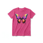Un T-shirt framboise à manches courtes et col rond pour jeune, orné d'un motif représentant un arthropode sur le devant.