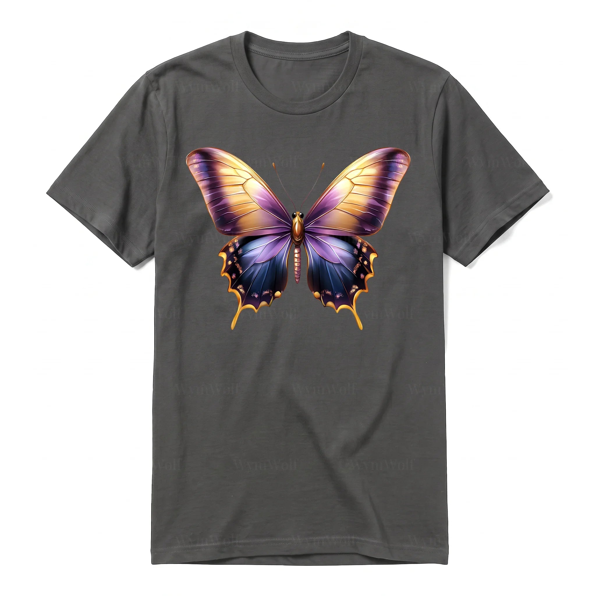 Un T-shirt charbon à manches courtes et col rond, orné d'un motif représentant un arthropod sur le devant.