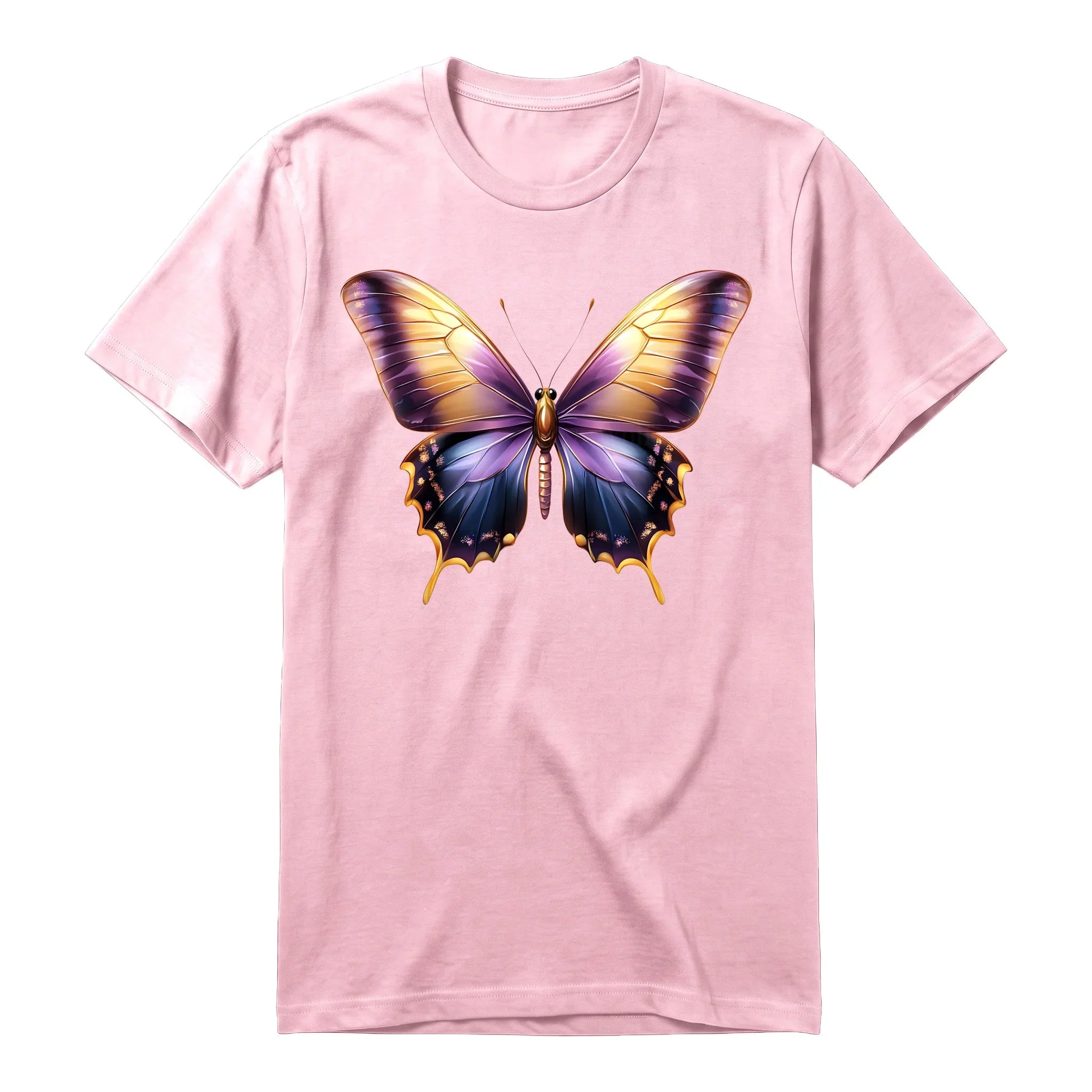 Un T-shirt rose à manches courtes et col rond, orné d'un motif représentant un arthropod sur le devant.