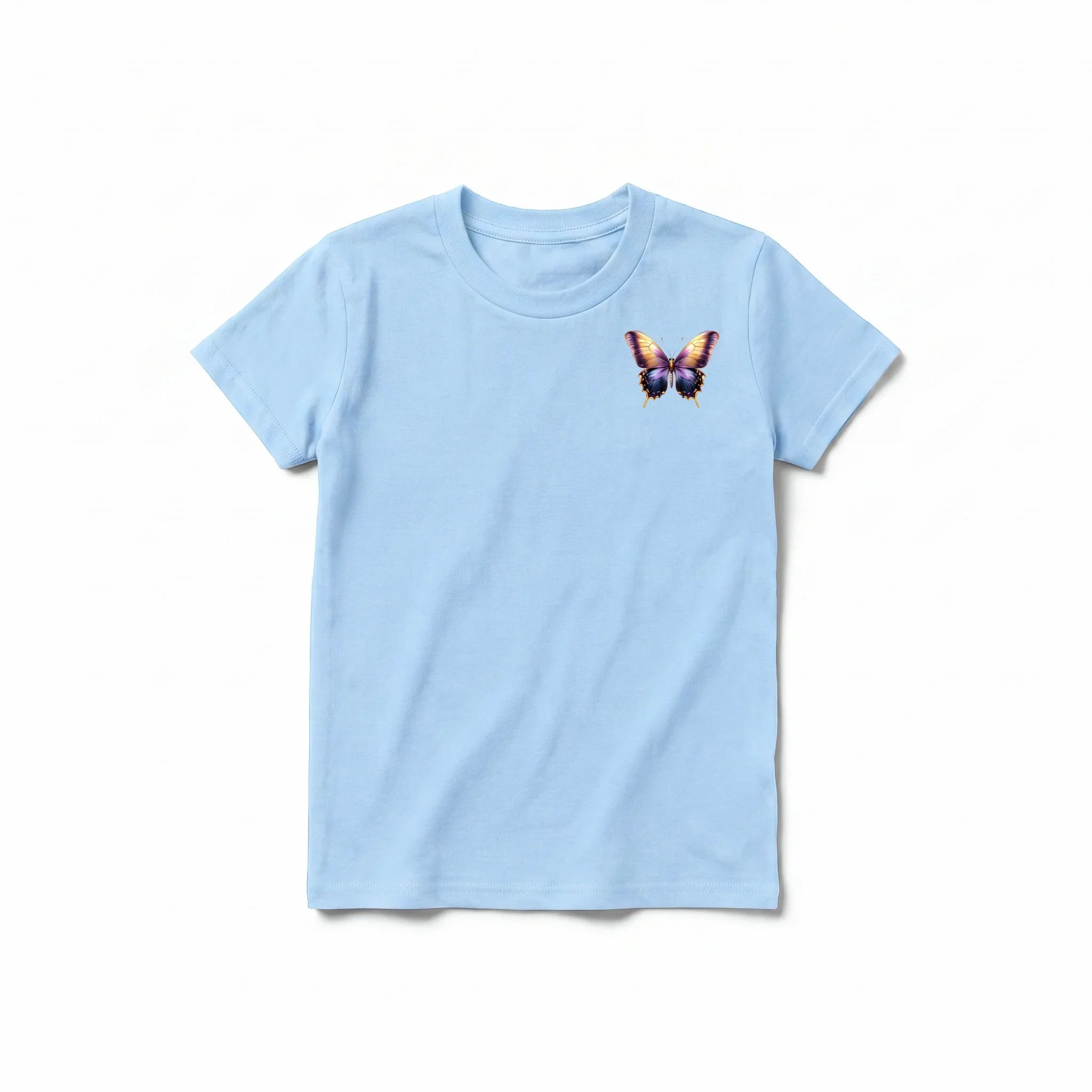 Un T-shirt poudre à manches courtes et col rond pour jeune, orné d'un motif représentant un arthropode sur la poitrine gauche.