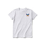A ash grey short-sleeve crewneck t-shirt for youth featuring a graphic of a arthropods animal on the left chest.