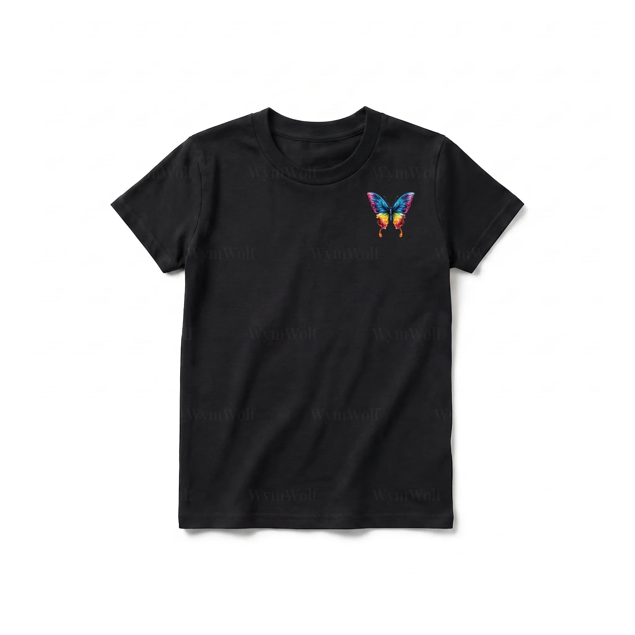 A black short-sleeve crewneck t-shirt for youth featuring a graphic of a arthropods animal on the left chest.
