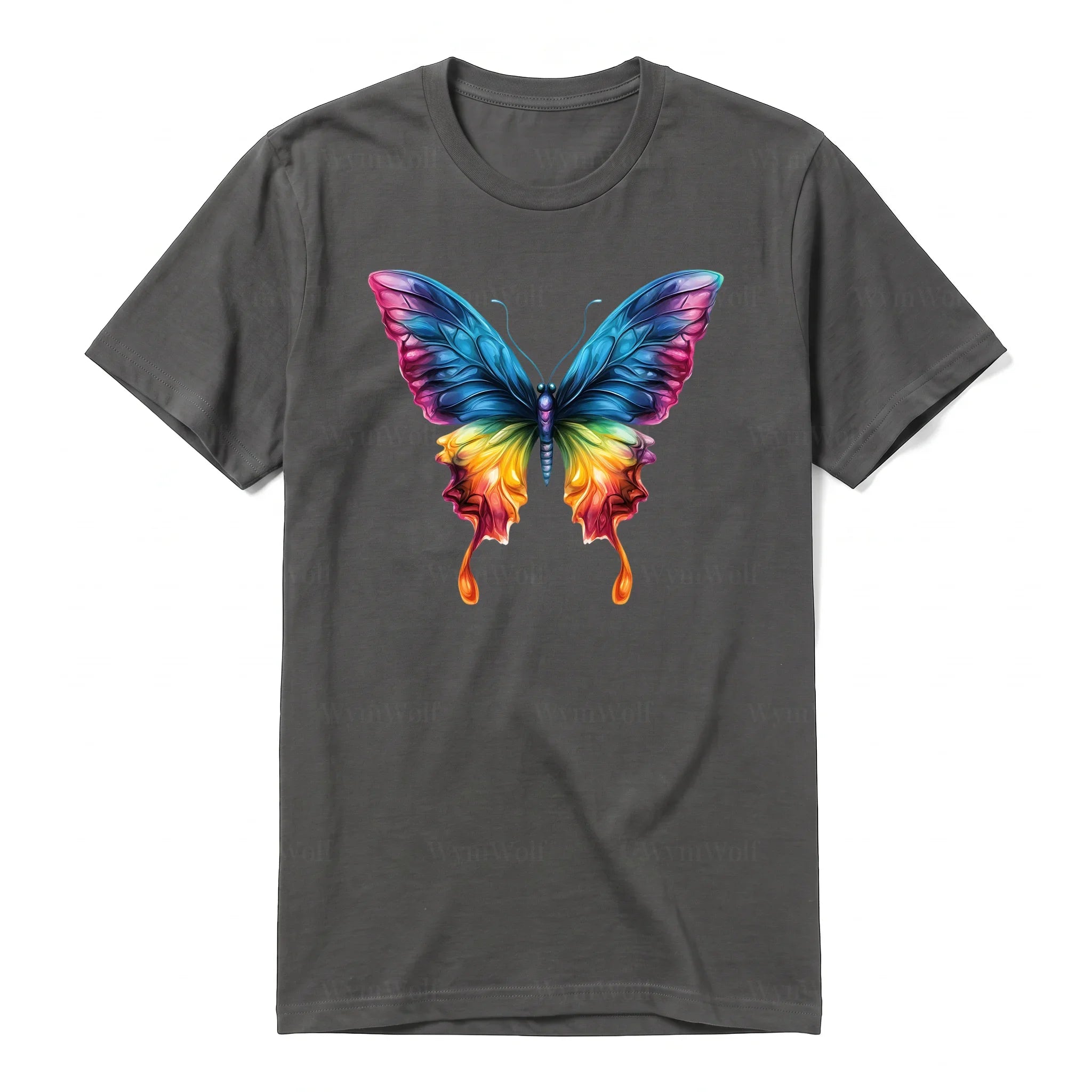Un T-shirt charbon à manches courtes et col rond, orné d'un motif représentant un arthropod sur le devant.