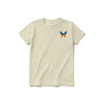 A latte short-sleeve crewneck t-shirt for youth featuring a graphic of a arthropods animal on the left chest.