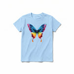 Un T-shirt poudre à manches courtes et col rond pour jeune, orné d'un motif représentant un arthropode sur le devant.
