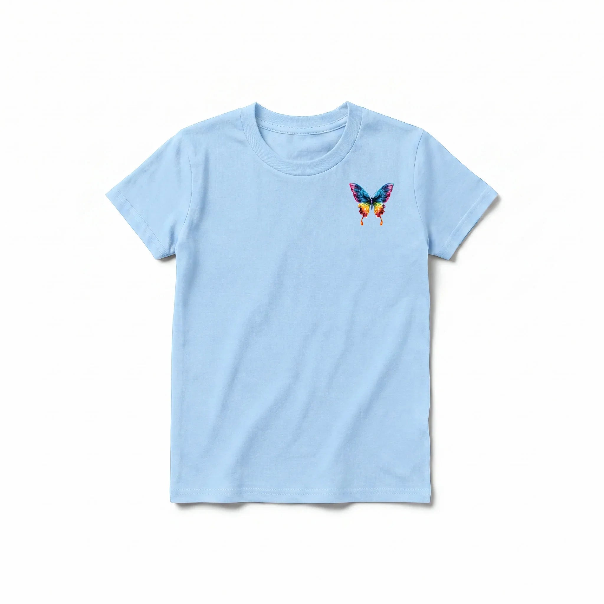 Un T-shirt poudre à manches courtes et col rond pour jeune, orné d'un motif représentant un arthropode sur la poitrine gauche.