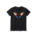 Un T-shirt noir à manches courtes et col rond pour jeune, orné d'un motif représentant un arthropode sur le devant.