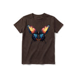 Un T-shirt chocolat à manches courtes et col rond pour jeune, orné d'un motif représentant un arthropode sur le devant.