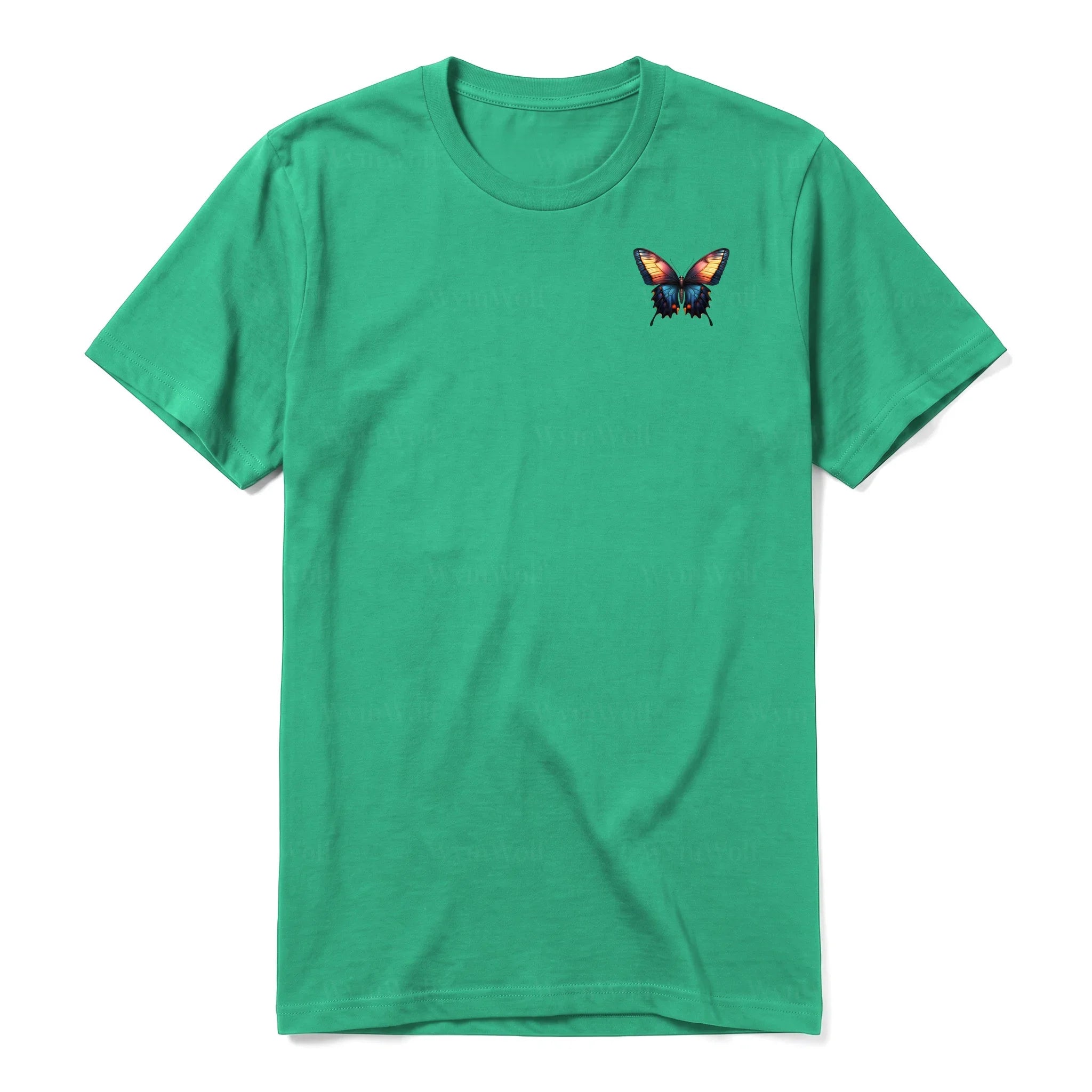 Un T-shirt kelly à manches courtes et col rond, orné d'un motif représentant un arthropod sur la poitrine gauche.
