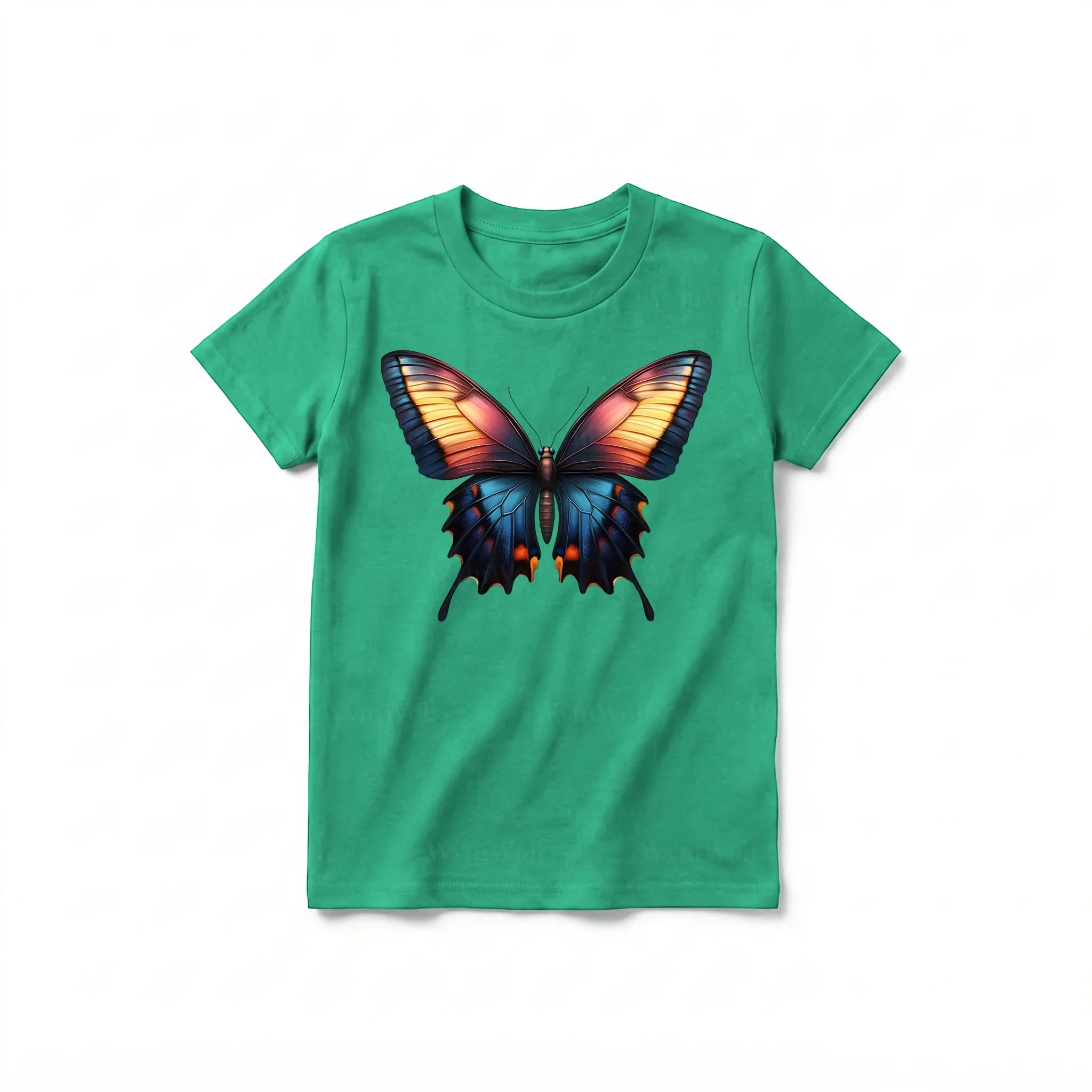 Un T-shirt kelly à manches courtes et col rond pour jeune, orné d'un motif représentant un arthropode sur le devant.
