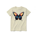 Un T-shirt latte à manches courtes et col rond pour jeune, orné d'un motif représentant un arthropode sur le devant.