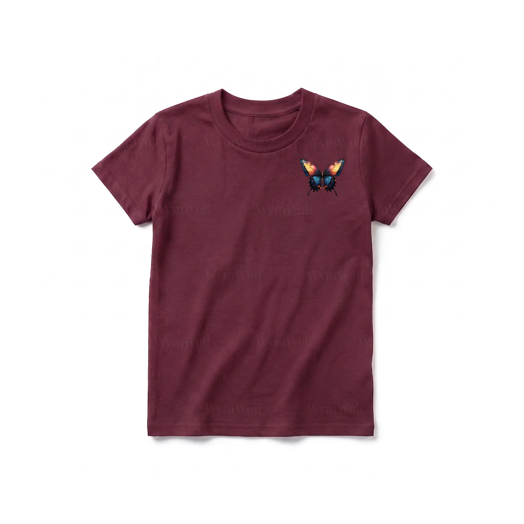 Un T-shirt marron à manches courtes et col rond pour jeune, orné d'un motif représentant un arthropode sur la poitrine gauche.
