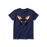 Un T-shirt marine à manches courtes et col rond pour jeune, orné d'un motif représentant un arthropode sur le devant.