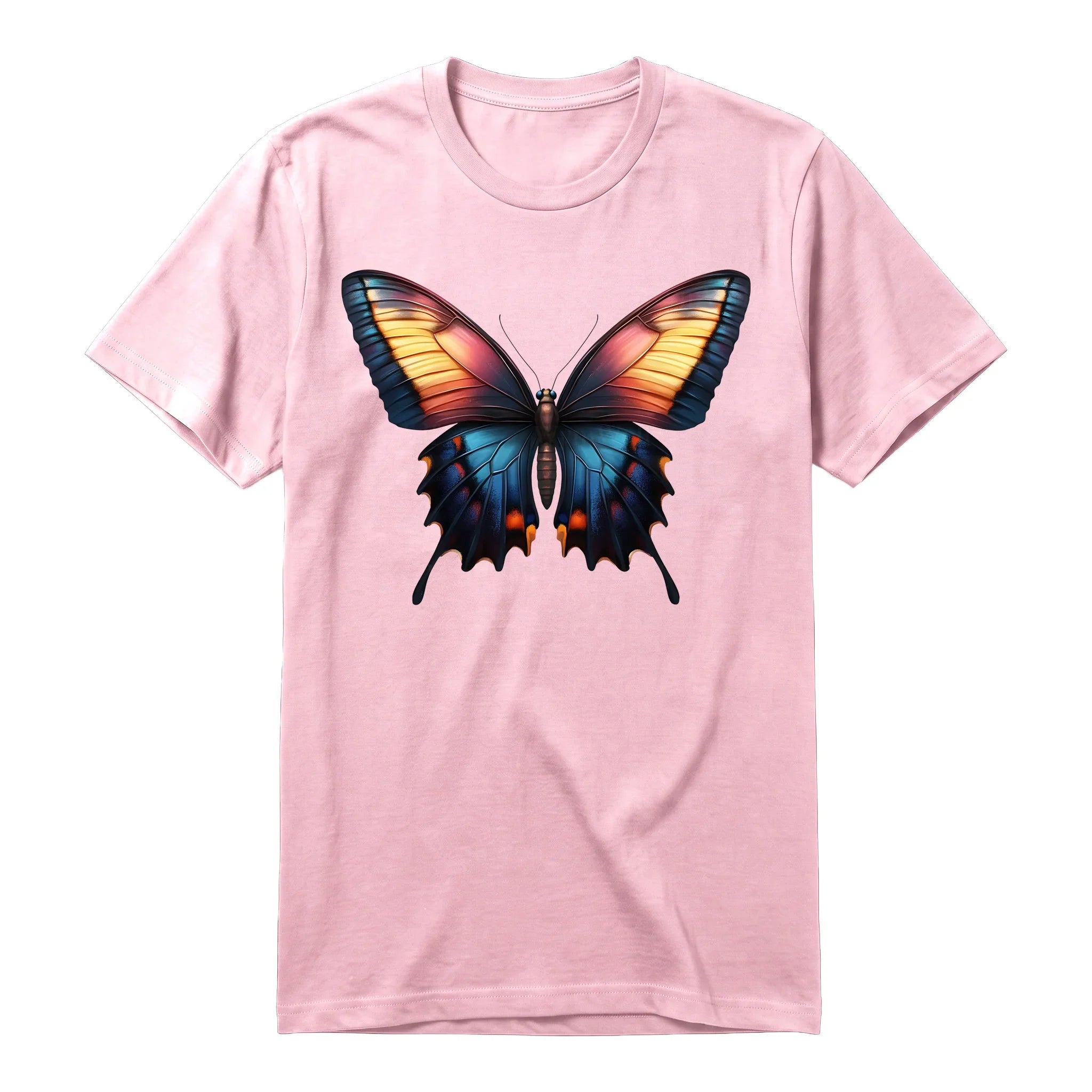 Un T-shirt rose à manches courtes et col rond, orné d'un motif représentant un arthropod sur le devant.