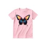 Un T-shirt rose à manches courtes et col rond pour jeune, orné d'un motif représentant un arthropode sur le devant.
