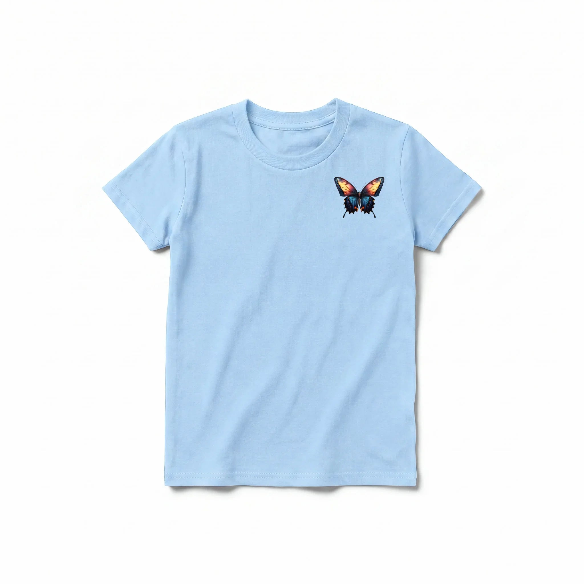 Un T-shirt poudre à manches courtes et col rond pour jeune, orné d'un motif représentant un arthropode sur la poitrine gauche.