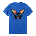 Un T-shirt royal à manches courtes et col rond, orné d'un motif représentant un arthropod sur le devant.