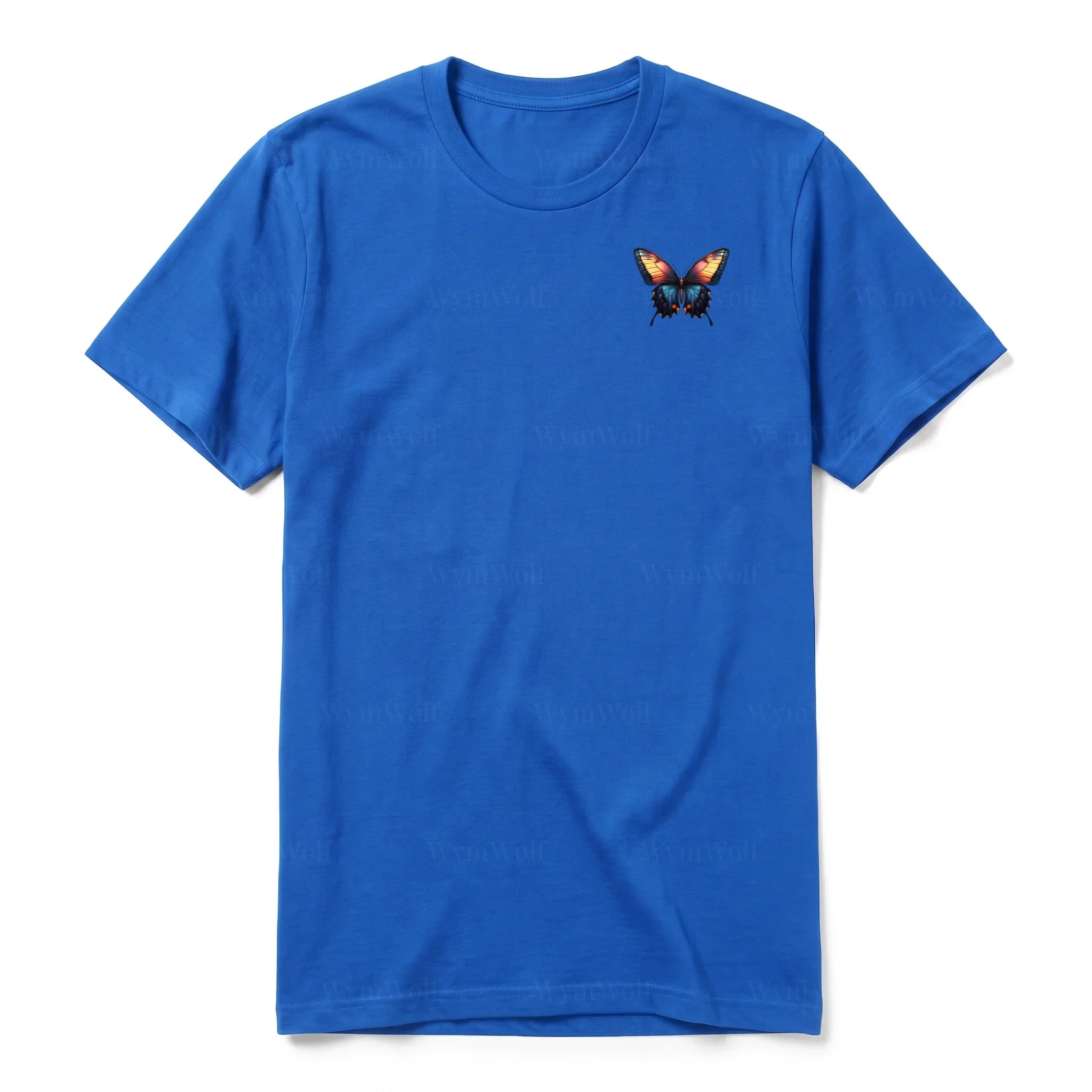 Un T-shirt royal à manches courtes et col rond, orné d'un motif représentant un arthropod sur la poitrine gauche.