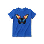 Un T-shirt royal à manches courtes et col rond pour jeune, orné d'un motif représentant un arthropode sur le devant.