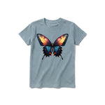 Un T-shirt sauge à manches courtes et col rond pour jeune, orné d'un motif représentant un arthropode sur le devant.