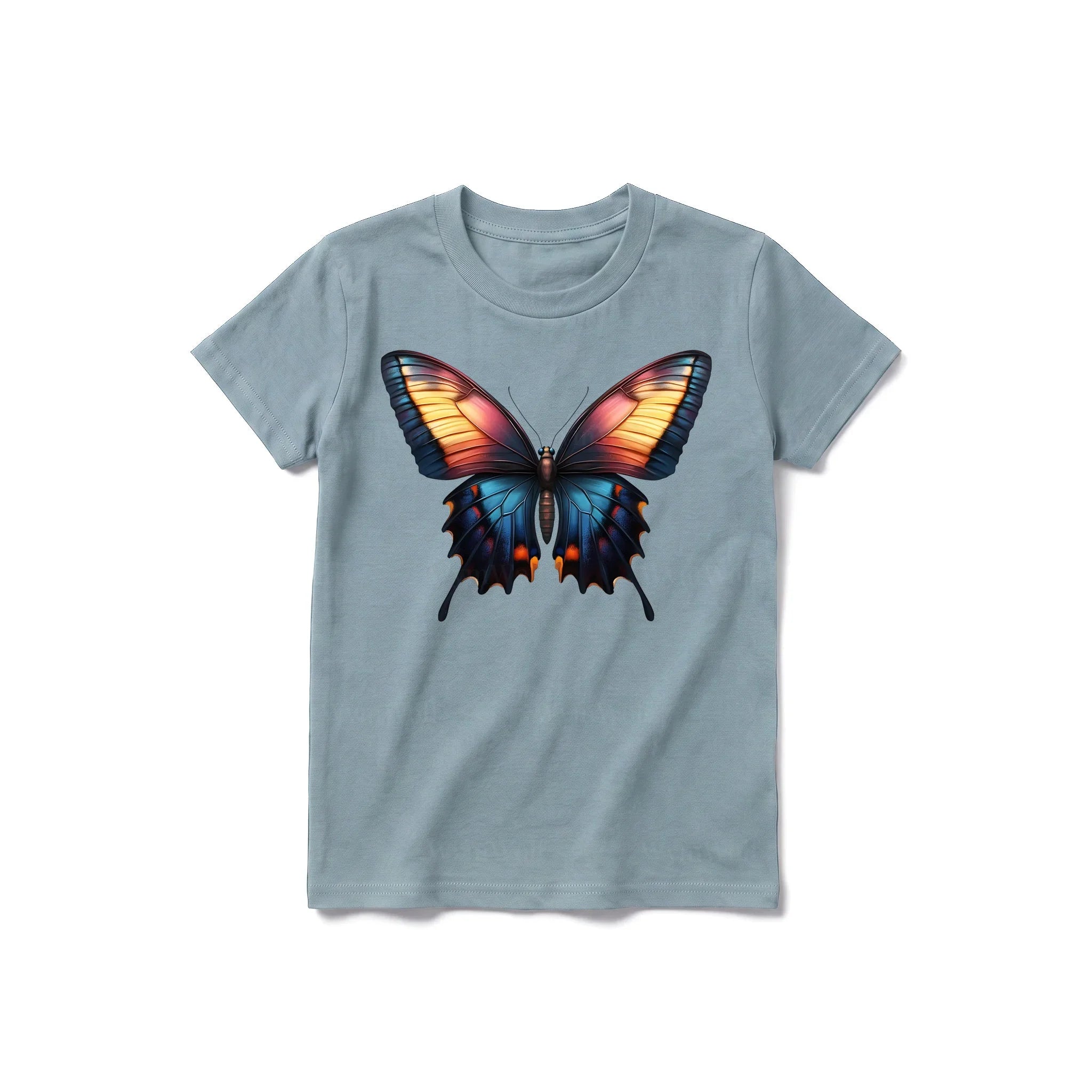 Un T-shirt sauge à manches courtes et col rond pour jeune, orné d'un motif représentant un arthropode sur le devant.