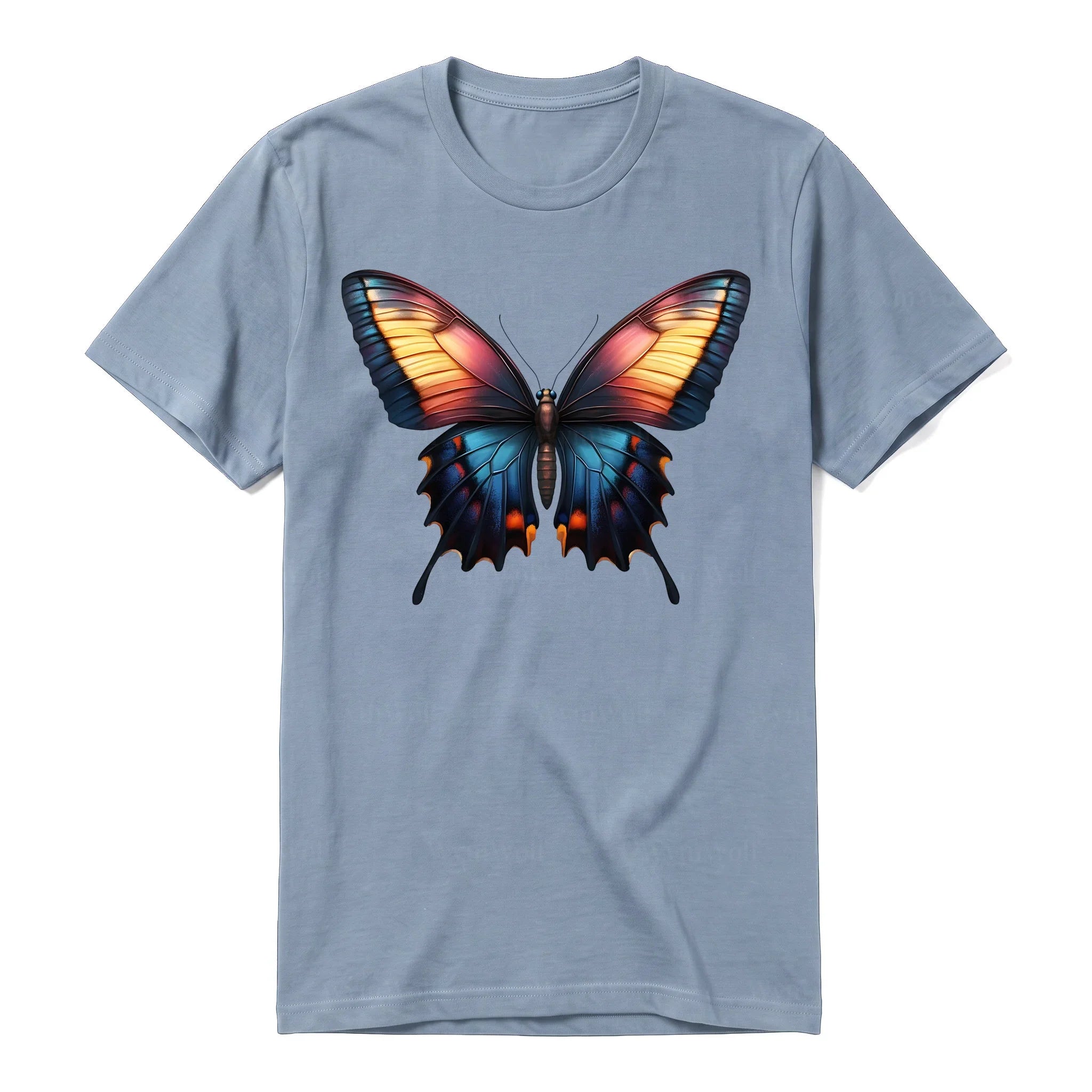 Un T-shirt steel-blue à manches courtes et col rond, orné d'un motif représentant un arthropod sur le devant.