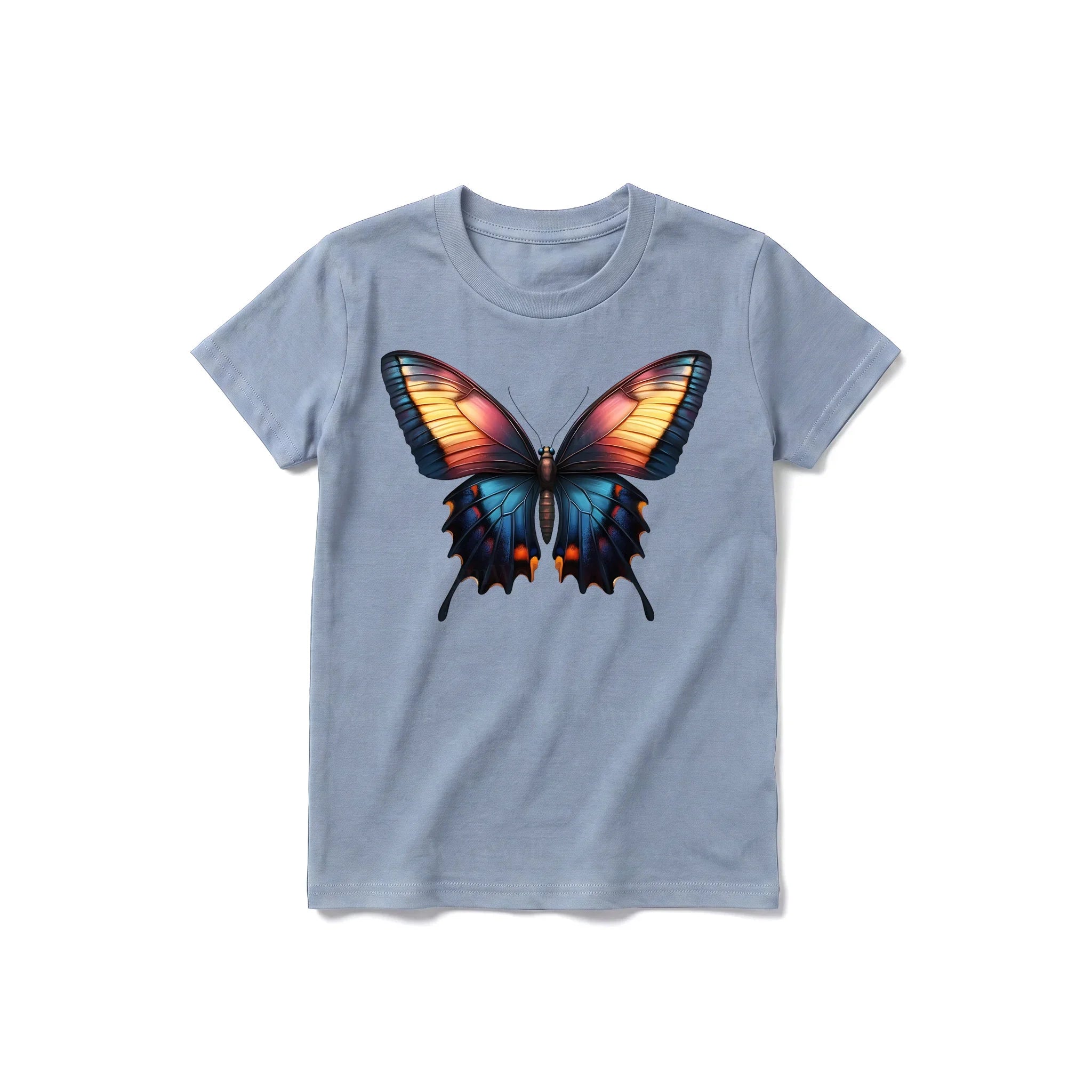 Un T-shirt steel-blue à manches courtes et col rond pour jeune, orné d'un motif représentant un arthropode sur le devant.