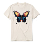 Un T-shirt blanc vintage à manches courtes et col rond, orné d'un motif représentant un arthropod sur le devant.