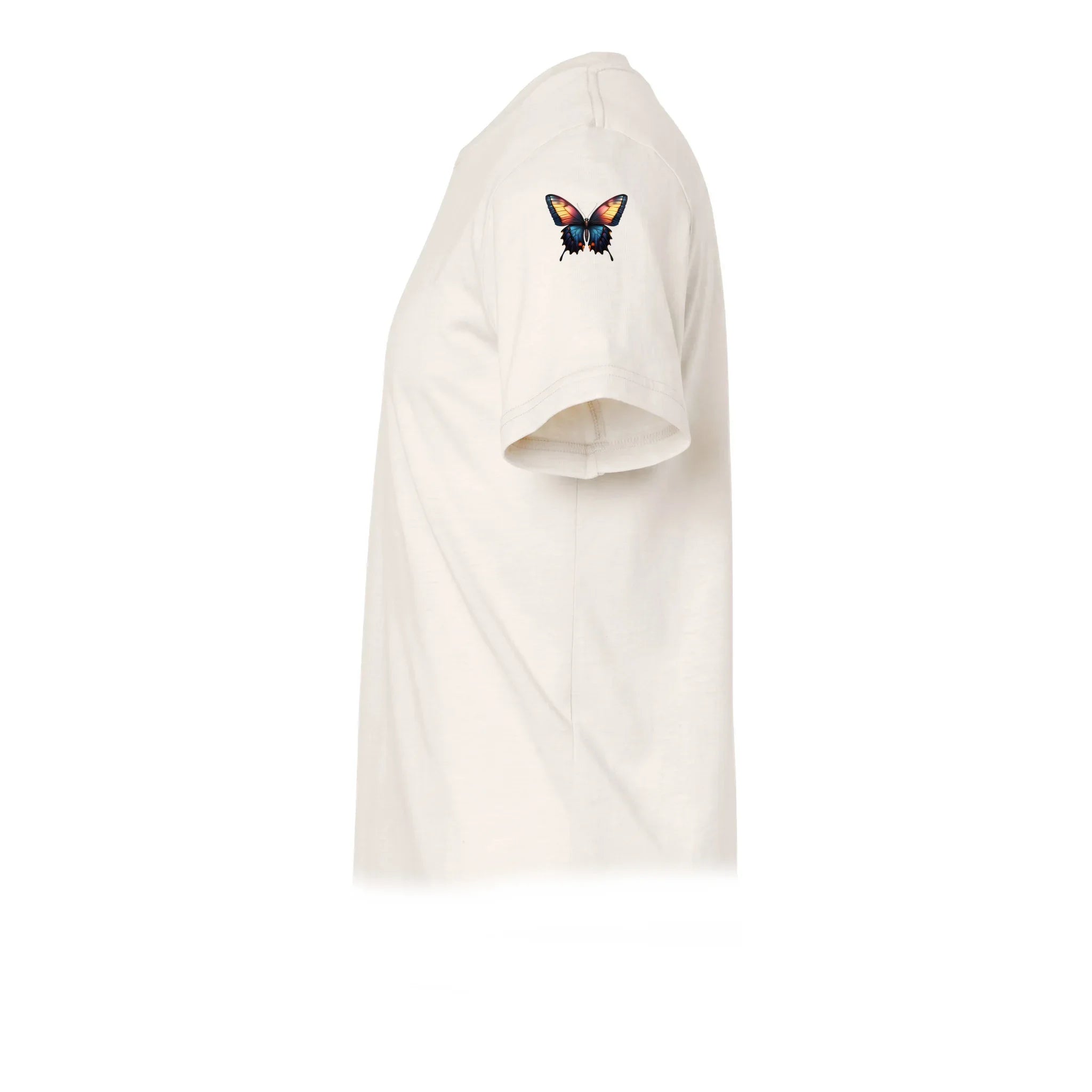 Un T-shirt blanc vintage à manches courtes et col rond, orné d'un motif représentant un arthropode sur le haut de la manche gauche.