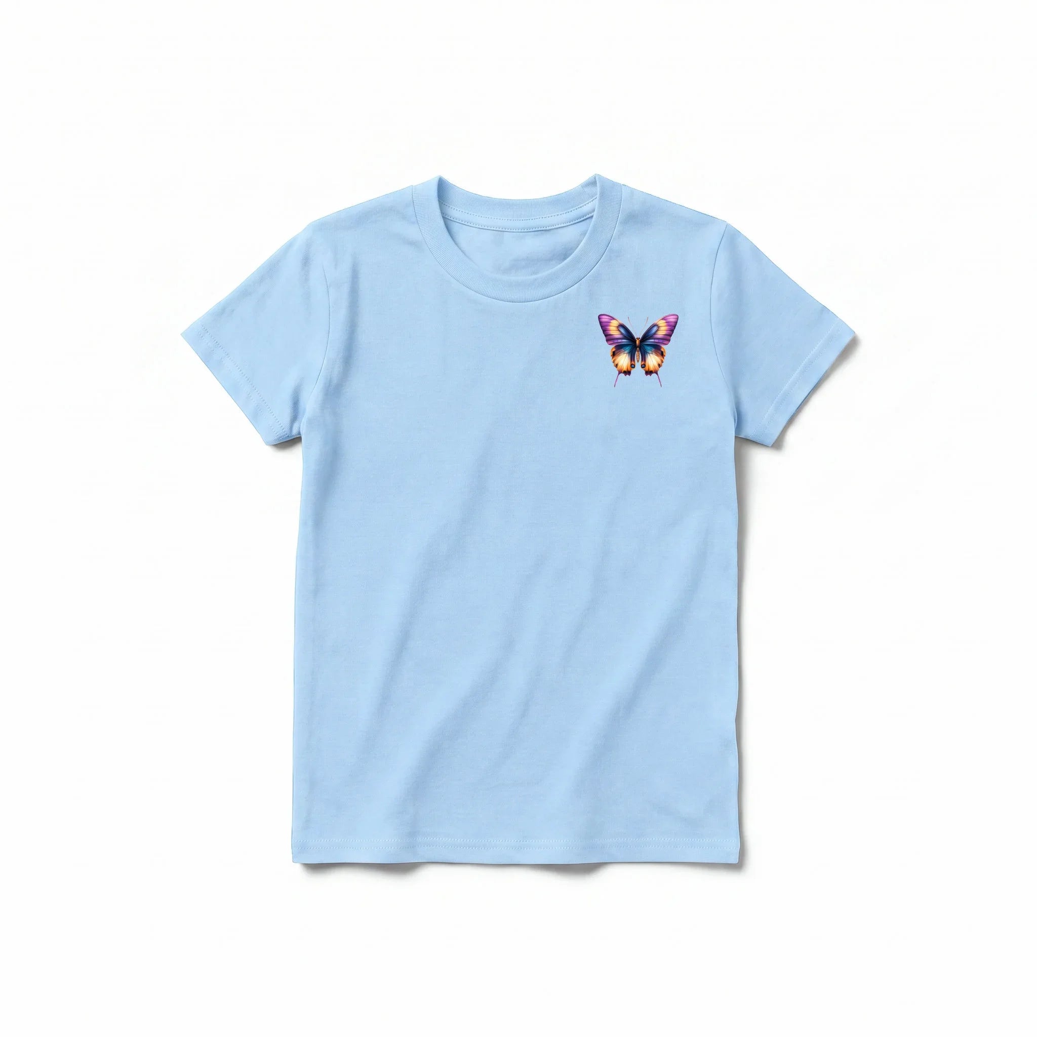 Un T-shirt poudre à manches courtes et col rond pour jeune, orné d'un motif représentant un arthropode sur la poitrine gauche.