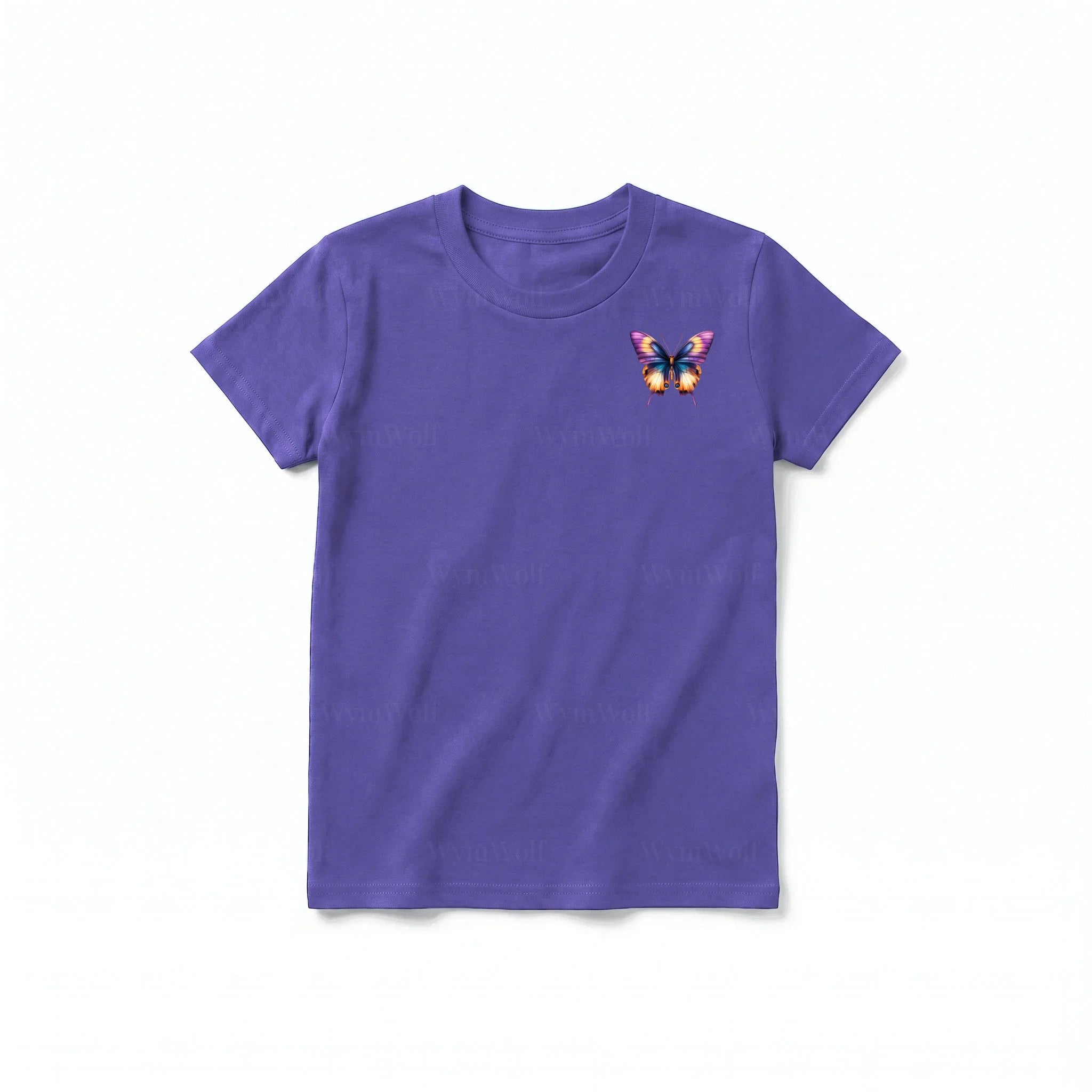 A purple short-sleeve crewneck t-shirt for youth featuring a graphic of a arthropods animal on the left chest.