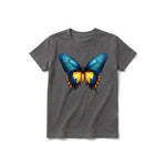 Un T-shirt charbon à manches courtes et col rond pour jeune, orné d'un motif représentant un arthropode sur le devant.