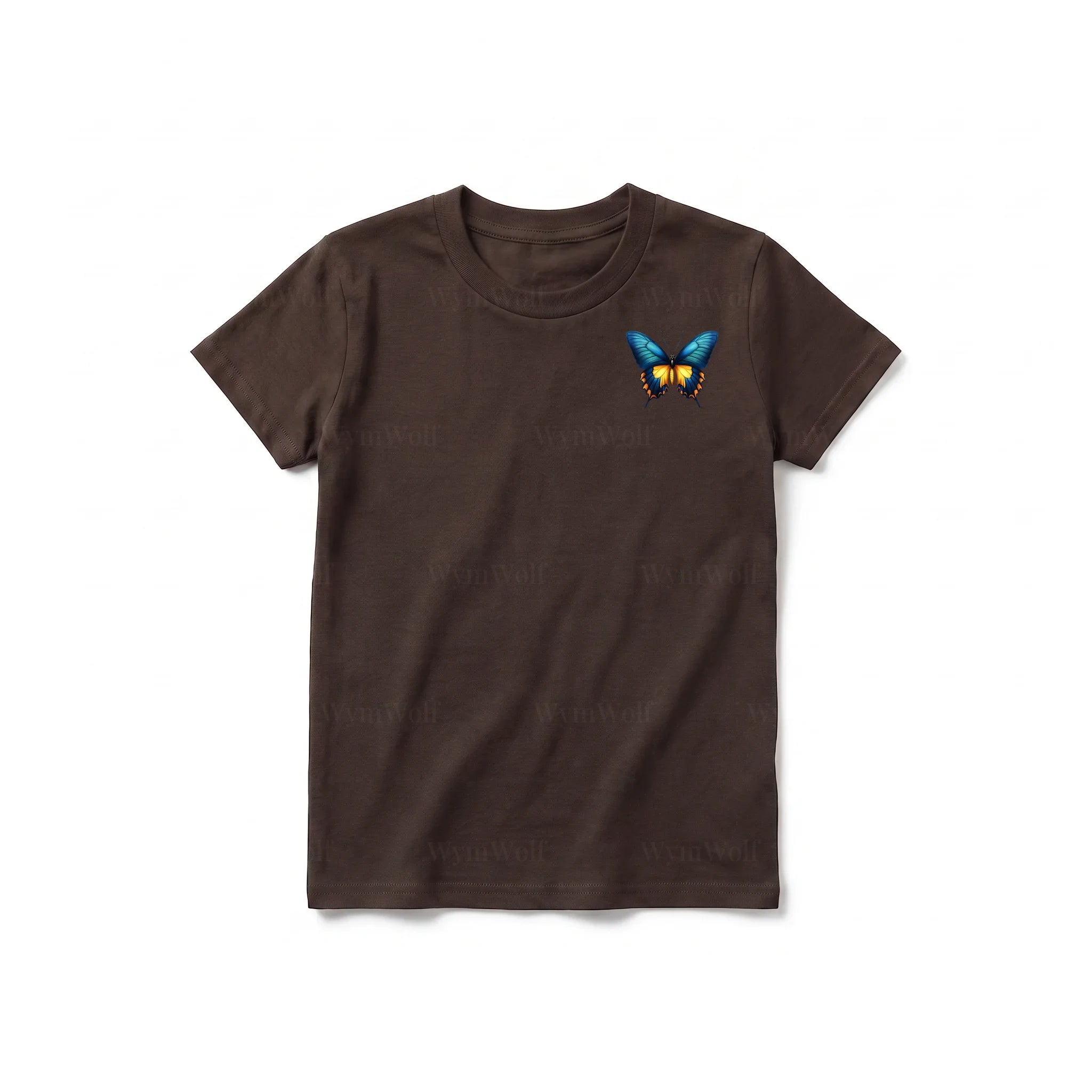 A chocolate short-sleeve crewneck t-shirt for youth featuring a graphic of a arthropods animal on the left chest.