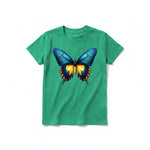 Un T-shirt kelly à manches courtes et col rond pour jeune, orné d'un motif représentant un arthropode sur le devant.