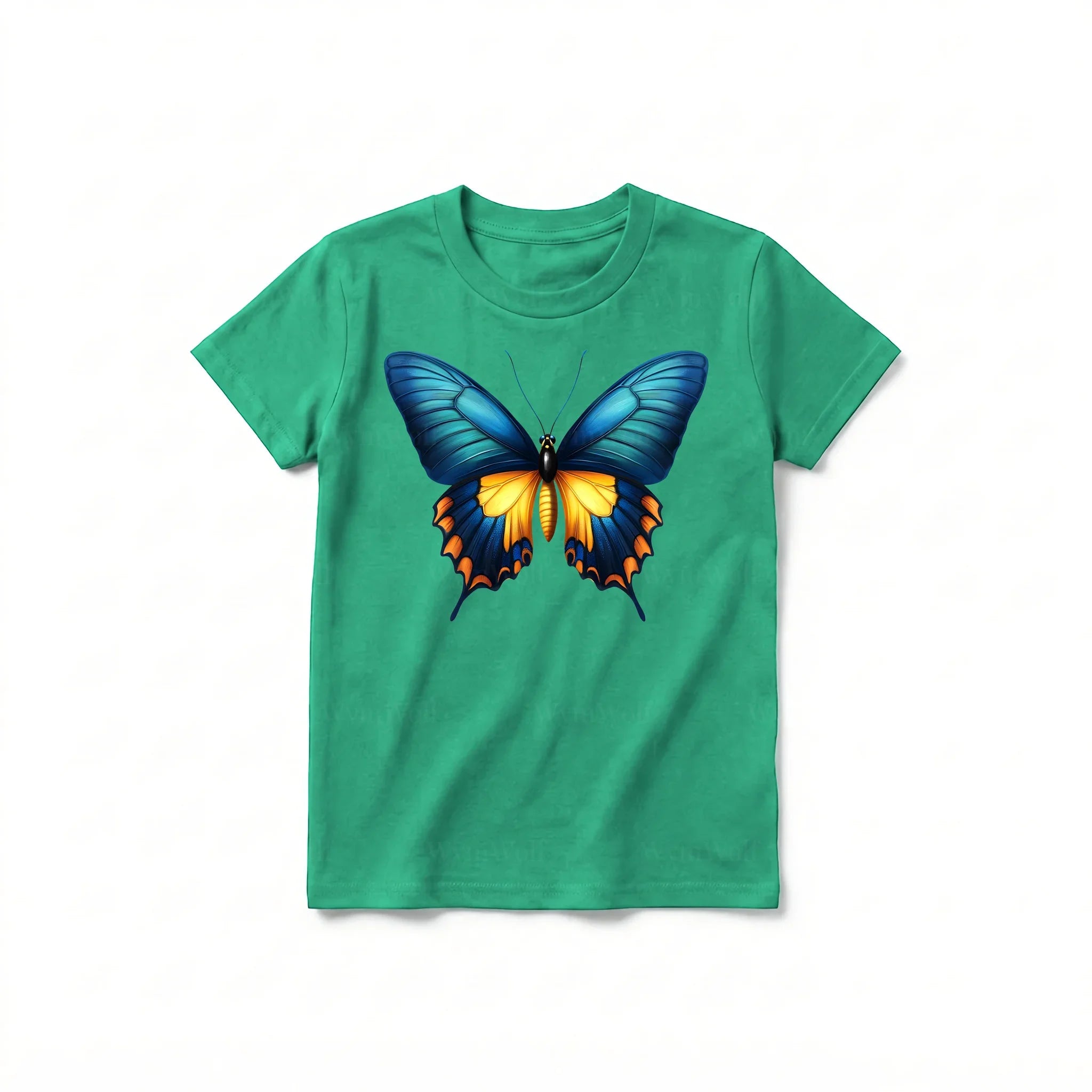 Un T-shirt kelly à manches courtes et col rond pour jeune, orné d'un motif représentant un arthropode sur le devant.