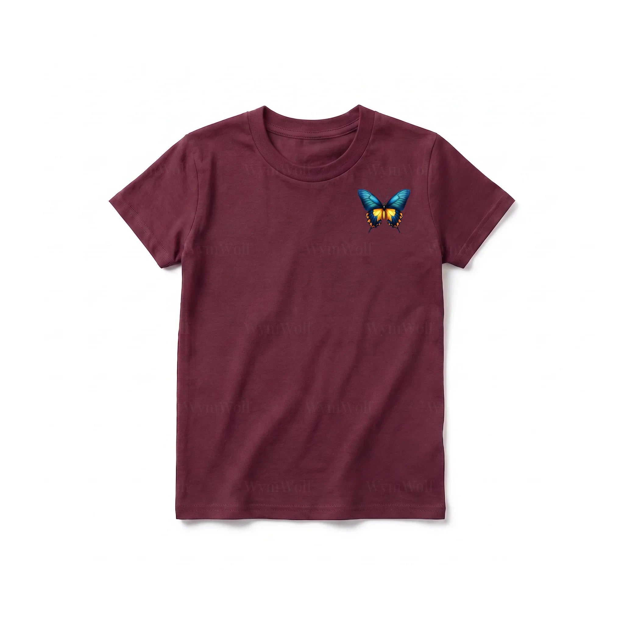 Un T-shirt marron à manches courtes et col rond pour jeune, orné d'un motif représentant un arthropode sur la poitrine gauche.
