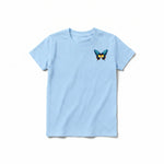 Un T-shirt poudre à manches courtes et col rond pour jeune, orné d'un motif représentant un arthropode sur la poitrine gauche.