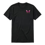 A black short-sleeve crewneck t-shirt for adult featuring a graphic of a arthropods animal on the left chest.