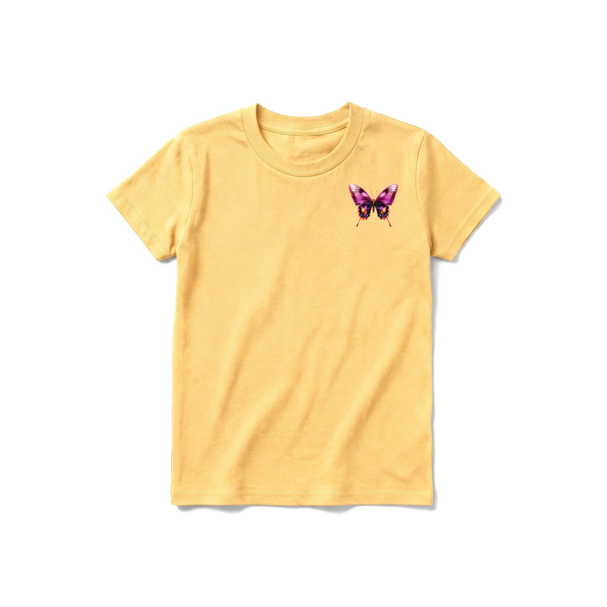 A mustard short-sleeve crewneck t-shirt for youth featuring a graphic of a arthropods animal on the left chest.