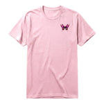 A pink short-sleeve crewneck t-shirt for adult featuring a graphic of a arthropods animal on the left chest.