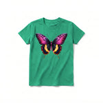 Un T-shirt kelly à manches courtes et col rond pour jeune, orné d'un motif représentant un arthropode sur le devant.